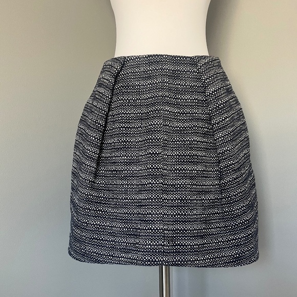 Carven A-line Pleated Tweed Career Casual Blue Cotton Linen Blend Skirt Small - Picture 6 of 10